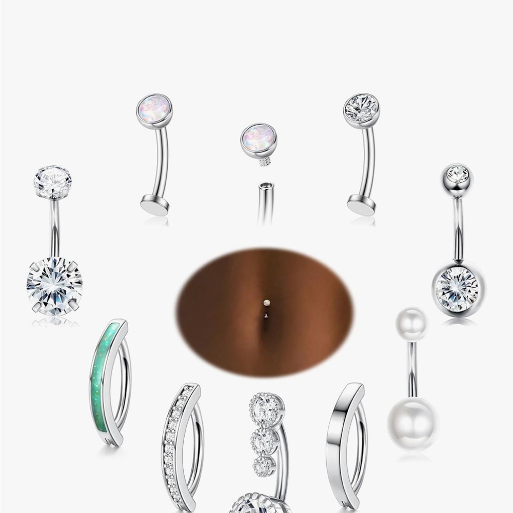 Elegant Silver and White Gemstone Belly buttons rings